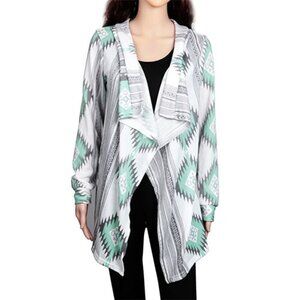 Women Open Front Cardigan Long Sleeve Shawl Neck Breathable